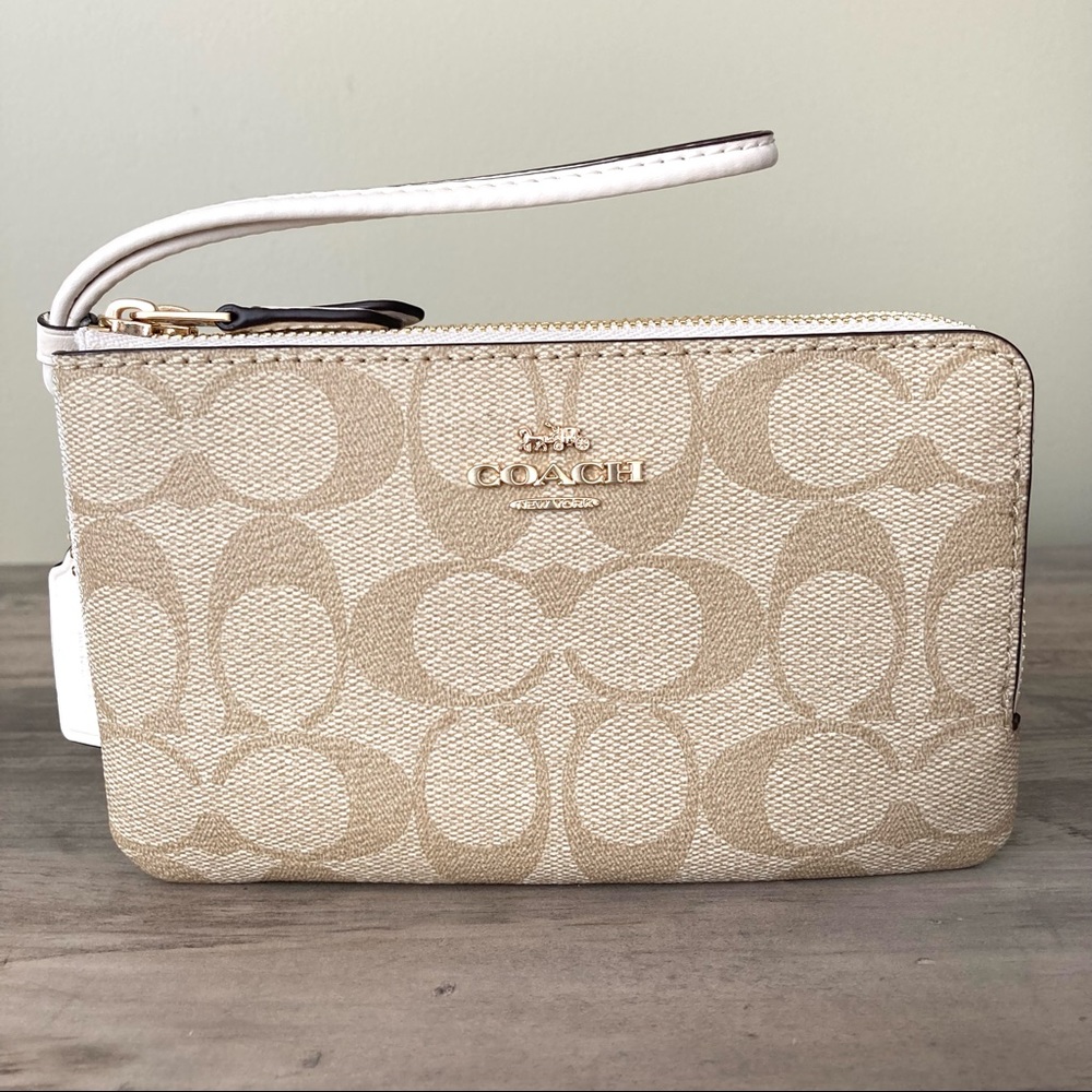 COACH Double Corner Zip Wristlet in Signature Canvas